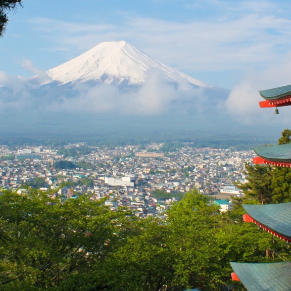 The breathtaking view over the world-famous Fujiyoshida, Japan